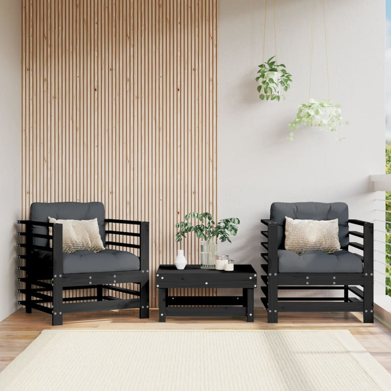 Garden Chairs with Cushions 2 pcs Black Solid Wood Pine Payday Deals