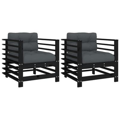 Garden Chairs with Cushions 2 pcs Black Solid Wood Pine Payday Deals