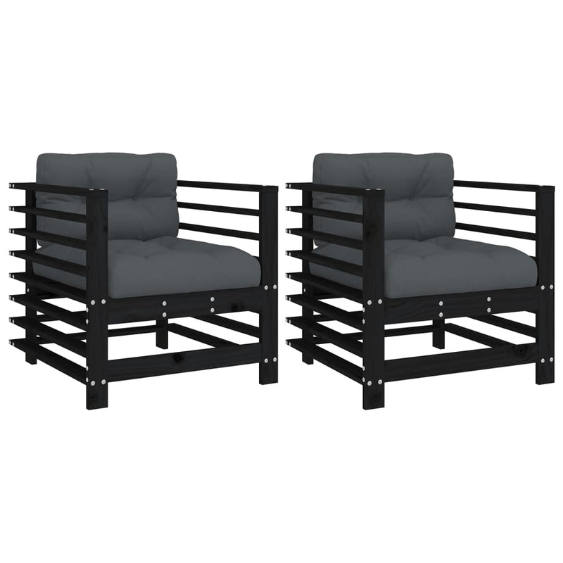Garden Chairs with Cushions 2 pcs Black Solid Wood Pine Payday Deals