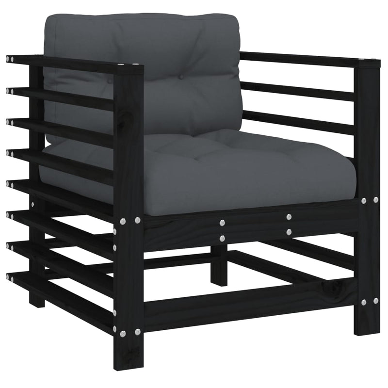 Garden Chairs with Cushions 2 pcs Black Solid Wood Pine Payday Deals