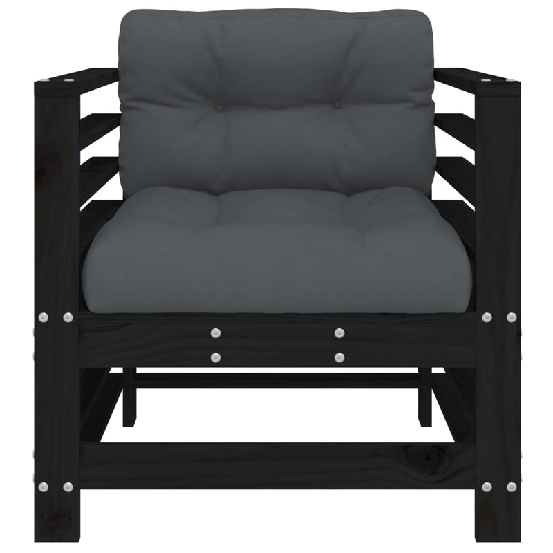 Garden Chairs with Cushions 2 pcs Black Solid Wood Pine Payday Deals