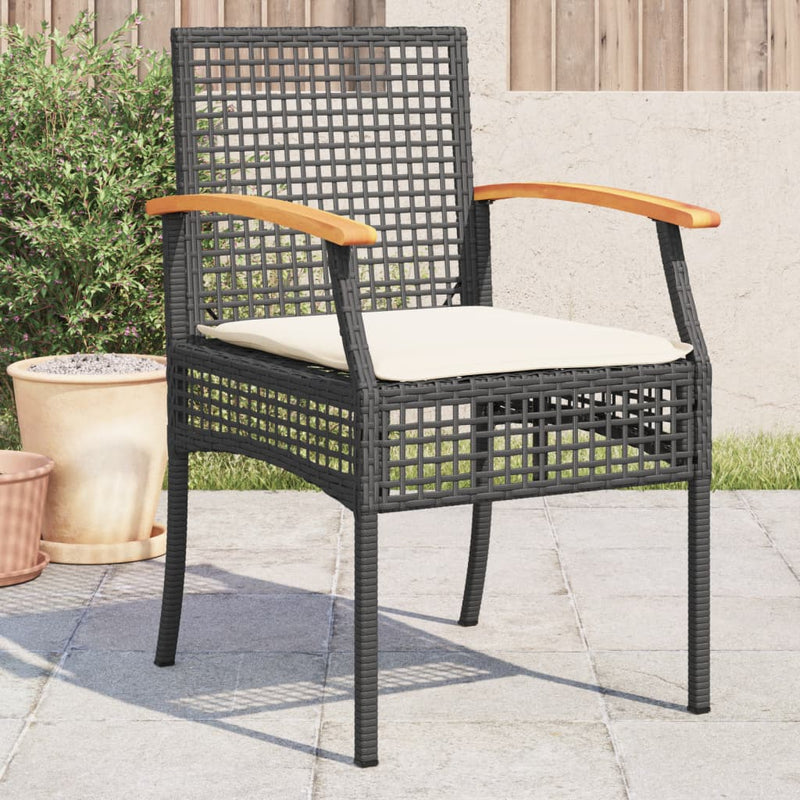 Garden Chairs with Cushions 4 pcs Black Poly Rattan Acacia Wood Payday Deals