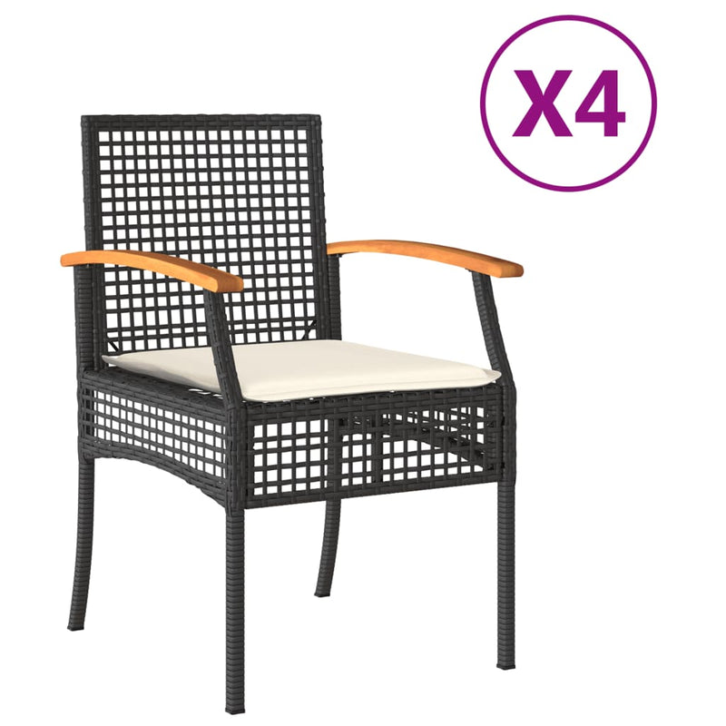 Garden Chairs with Cushions 4 pcs Black Poly Rattan Acacia Wood Payday Deals