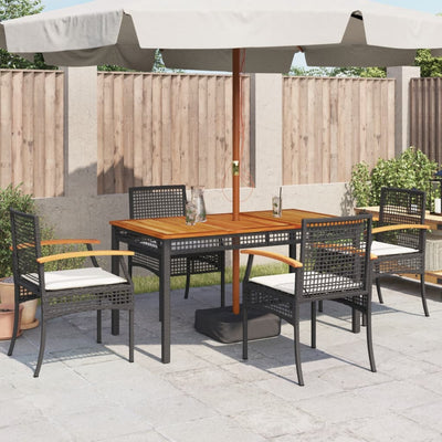 Garden Chairs with Cushions 4 pcs Black Poly Rattan Acacia Wood Payday Deals