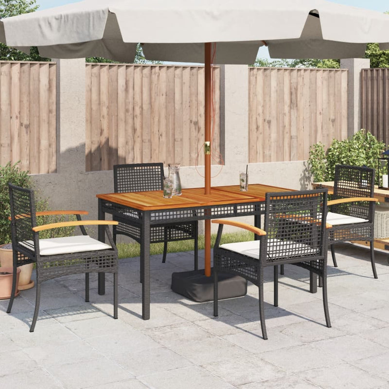 Garden Chairs with Cushions 4 pcs Black Poly Rattan Acacia Wood Payday Deals