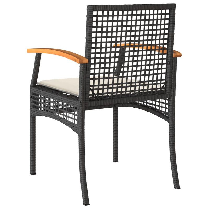Garden Chairs with Cushions 4 pcs Black Poly Rattan Acacia Wood Payday Deals