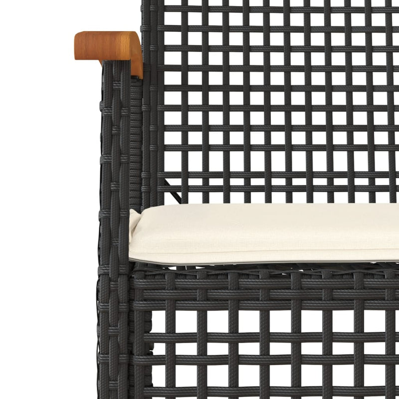 Garden Chairs with Cushions 4 pcs Black Poly Rattan Acacia Wood Payday Deals