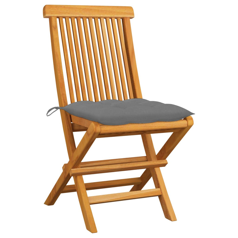 Garden Chairs with Grey Cushions 2 pcs Solid Teak Wood Payday Deals