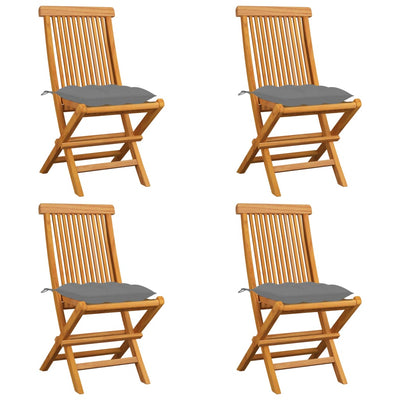 Garden Chairs with Grey Cushions 4 pcs Solid Teak Wood