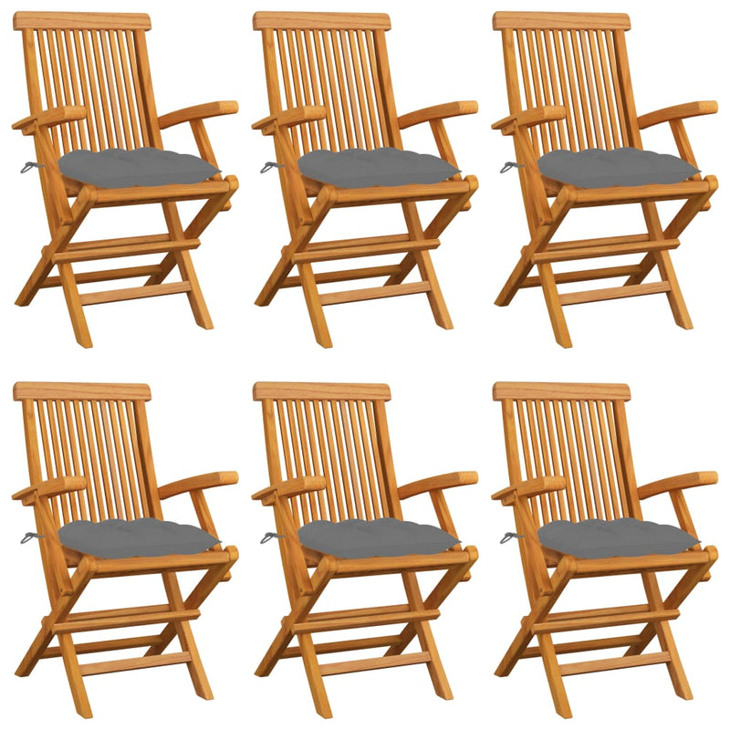 Garden Chairs with Grey Cushions 6 pcs Solid Teak Wood Payday Deals