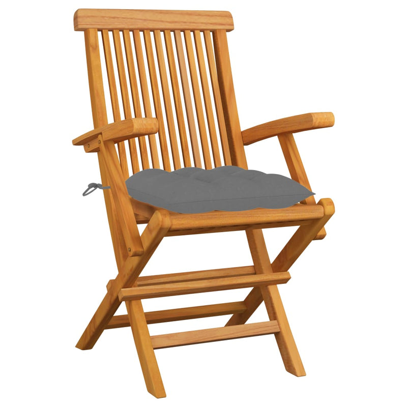 Garden Chairs with Grey Cushions 6 pcs Solid Teak Wood Payday Deals
