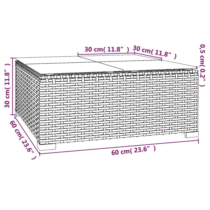 Garden Coffee Table Grey 60x60x30 cm Poly Rattan and Glass Payday Deals