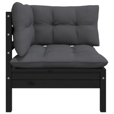 Garden Corner Sofa with Cushions Black Solid Pinewood Payday Deals