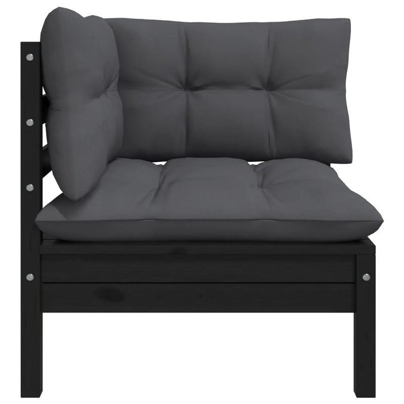 Garden Corner Sofa with Cushions Black Solid Pinewood Payday Deals