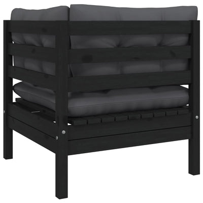 Garden Corner Sofa with Cushions Black Solid Pinewood Payday Deals