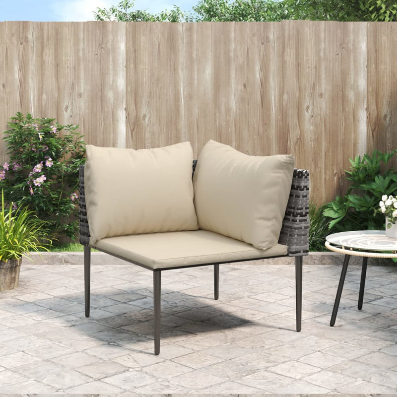 Garden Corner Sofa with Cushions Grey Poly Rattan Payday Deals