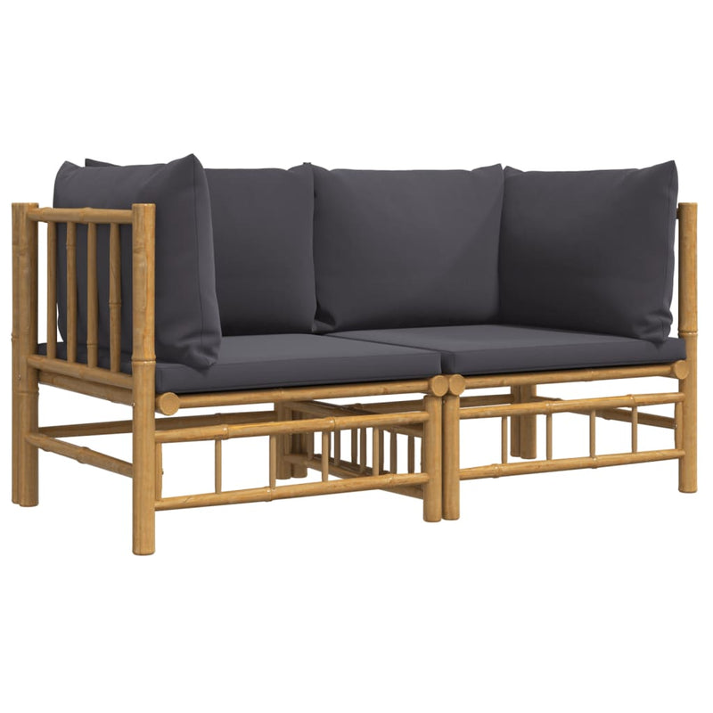 Garden Corner Sofas with Dark Grey Cushions 2 pcs Bamboo Payday Deals