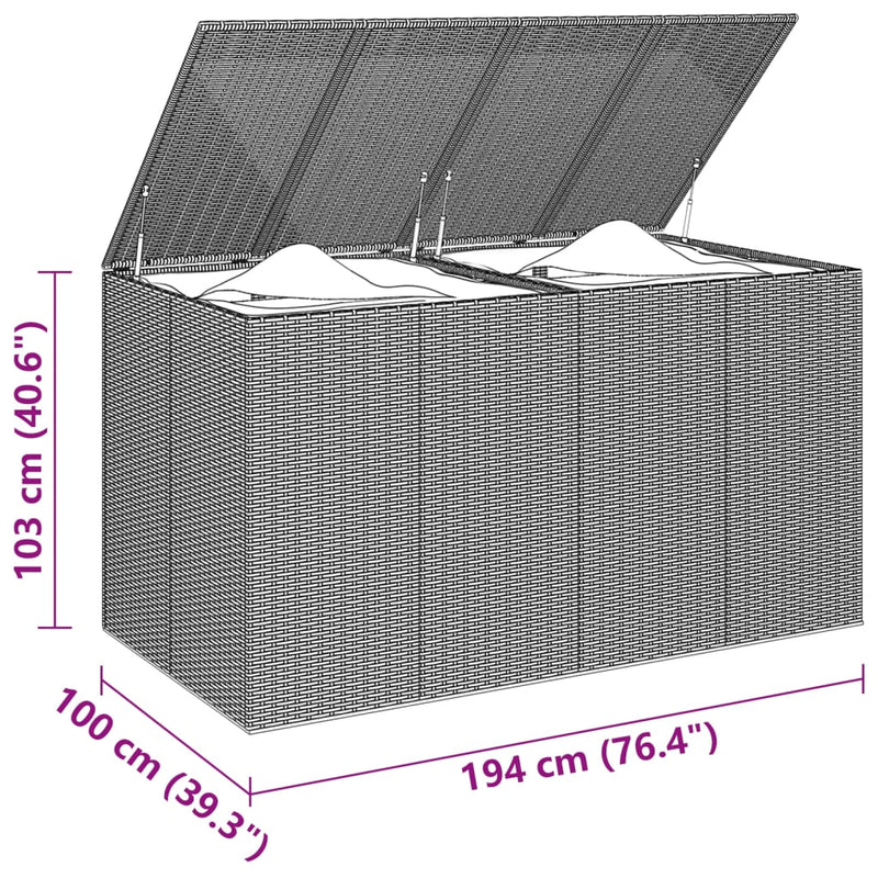 Garden Cushion Box PE Rattan 194x100x103 cm Grey Payday Deals