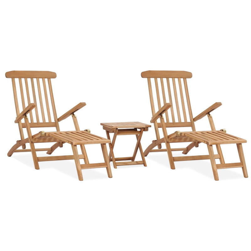 Garden Deck Chairs with Footrests and Table Solid Teak Wood Payday Deals