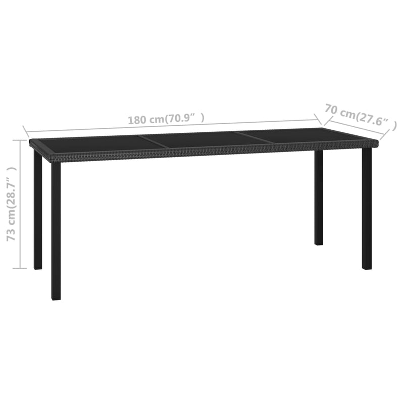 Garden Dining Table Black 180x70x73 cm Poly Rattan Payday Deals