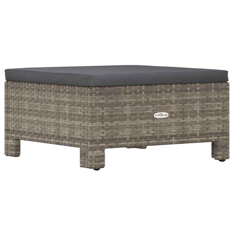 Garden Footrest with Cushion Grey Poly Rattan Payday Deals