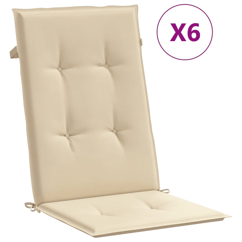 Garden Highback Chair Cushions 6 pcs Beige 120x50x3 cm Fabric Payday Deals