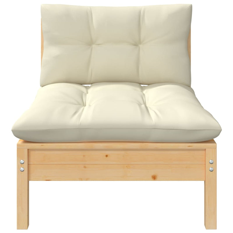 Garden Middle Sofa with Cream Cushions Solid Pinewood Payday Deals