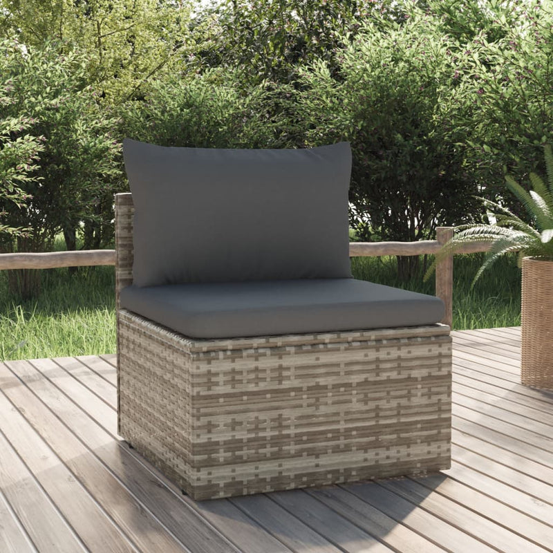 Garden Middle Sofa with Cushion Grey 57x57x56 cm Poly Rattan Payday Deals