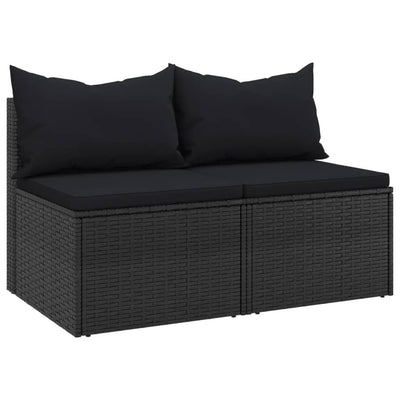 Garden Middle Sofas with Cushions 2 pcs Black Poly Rattan Payday Deals