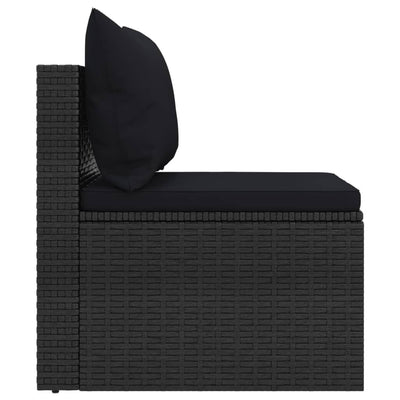 Garden Middle Sofas with Cushions 2 pcs Black Poly Rattan Payday Deals