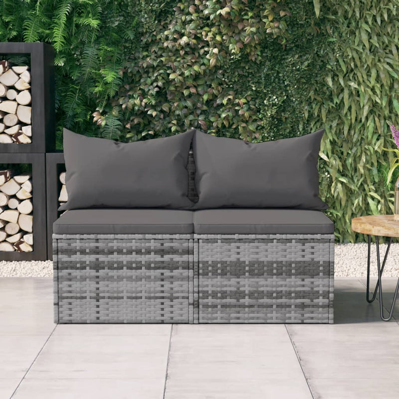 Garden Middle Sofas with Cushions 2 pcs Grey Poly Rattan Payday Deals