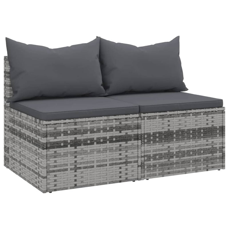 Garden Middle Sofas with Cushions 2 pcs Grey Poly Rattan Payday Deals