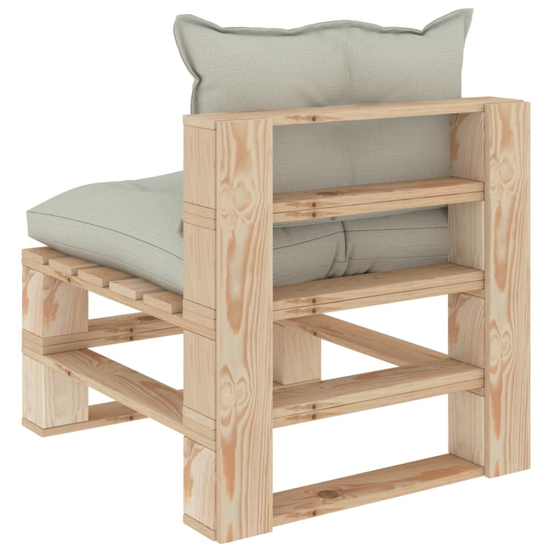 Garden Pallet Middle Sofa with Beige Cushions Wood Payday Deals