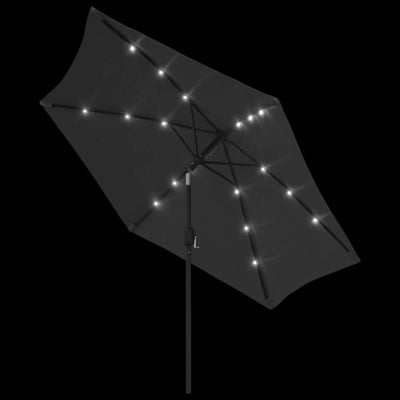 Garden Parasol with LED Lights and Steel Pole 300cm Anthracite Payday Deals