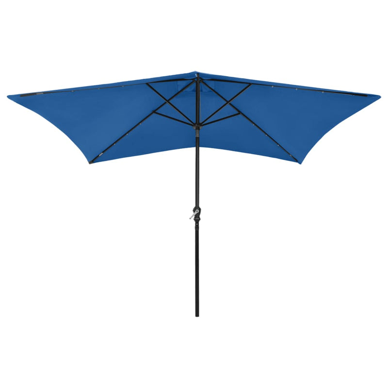 Garden Parasol with LEDs and Steel Pole Azure Blue 2x3 m Payday Deals