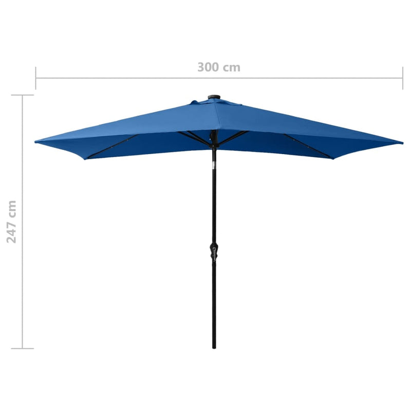 Garden Parasol with LEDs and Steel Pole Azure Blue 2x3 m Payday Deals