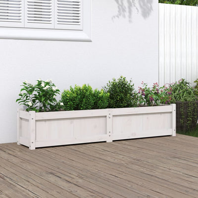 Garden Planter White 150x31x31 cm Solid Wood Pine Payday Deals
