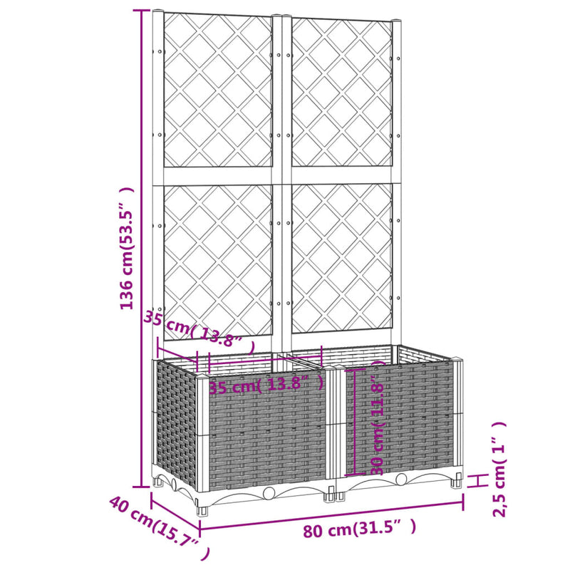 Garden Planter with Trellis Black 80x40x136 cm PP Payday Deals