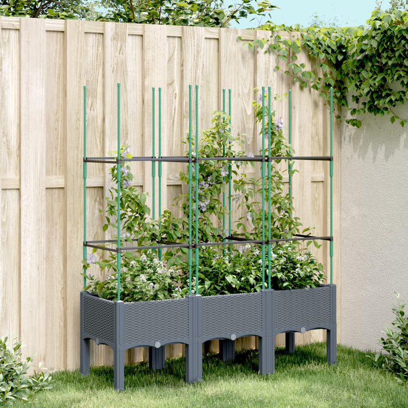 Garden Planter with Trellis Blue Grey 120x40x142.5 cm PP Payday Deals