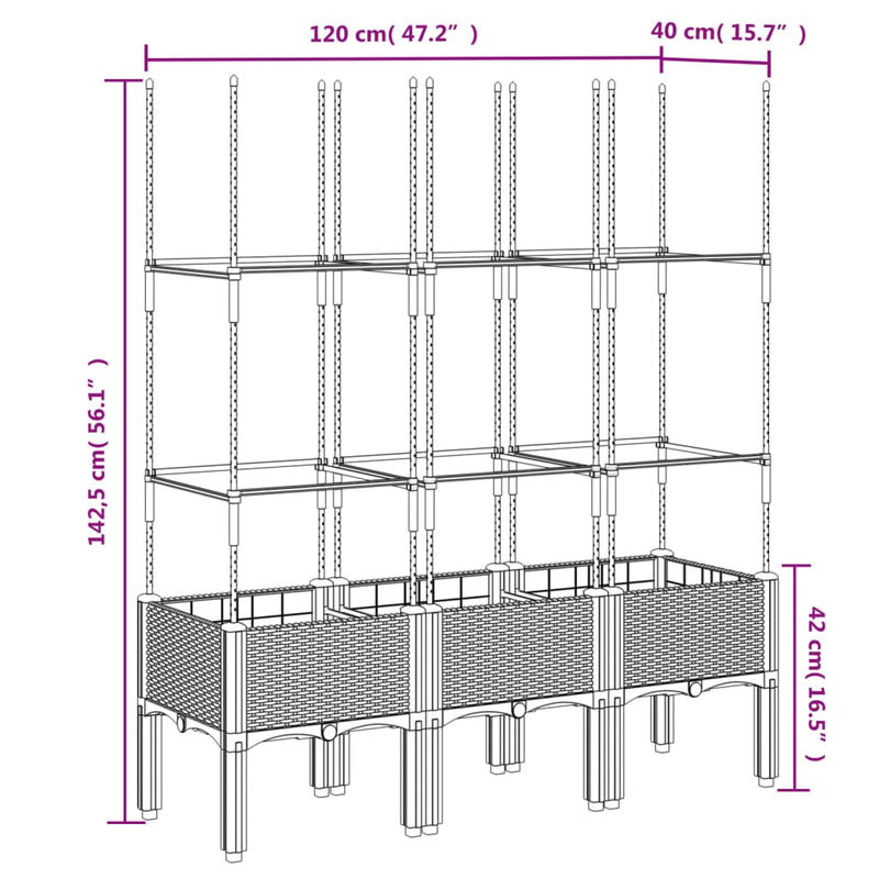 Garden Planter with Trellis Blue Grey 120x40x142.5 cm PP Payday Deals