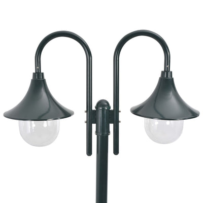 Garden Post Light E27 220 cm Aluminium 2-Lantern Dark Green Payday Deals