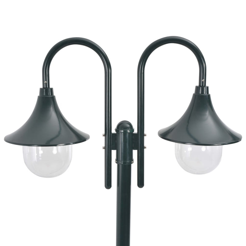 Garden Post Light E27 220 cm Aluminium 2-Lantern Dark Green Payday Deals