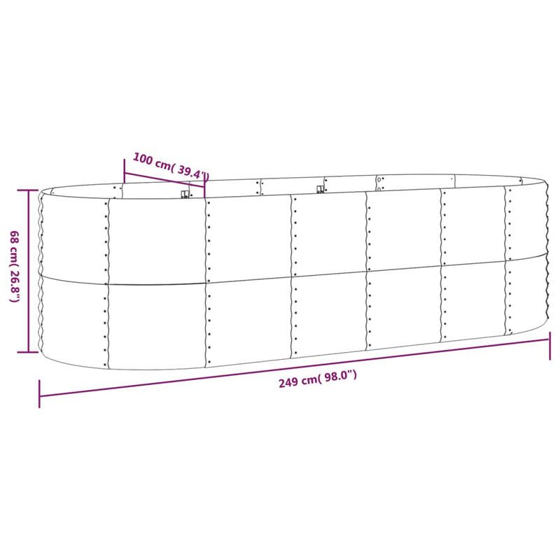 Garden Raised Bed Powder-Coated Steel 249x100x68 cm Grey Payday Deals
