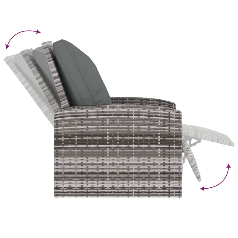 Garden Reclining Chair with Cushions Grey Poly Rattan Payday Deals