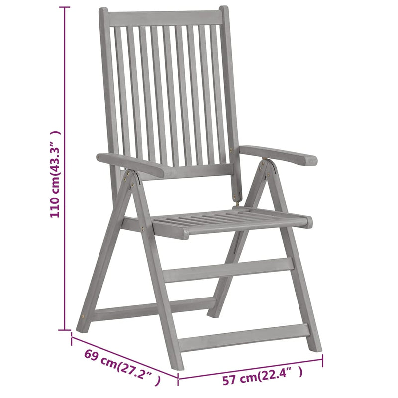 Garden Reclining Chairs 2 pcs Grey Solid Wood Acacia Payday Deals