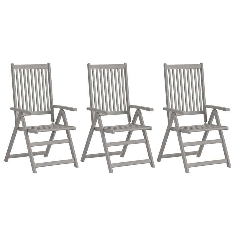 Garden Reclining Chairs 3 pcs Grey Solid Wood Acacia Payday Deals