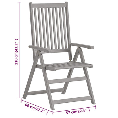 Garden Reclining Chairs 3 pcs Grey Solid Wood Acacia Payday Deals