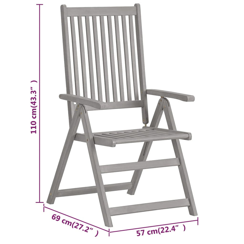 Garden Reclining Chairs 3 pcs Grey Solid Wood Acacia Payday Deals