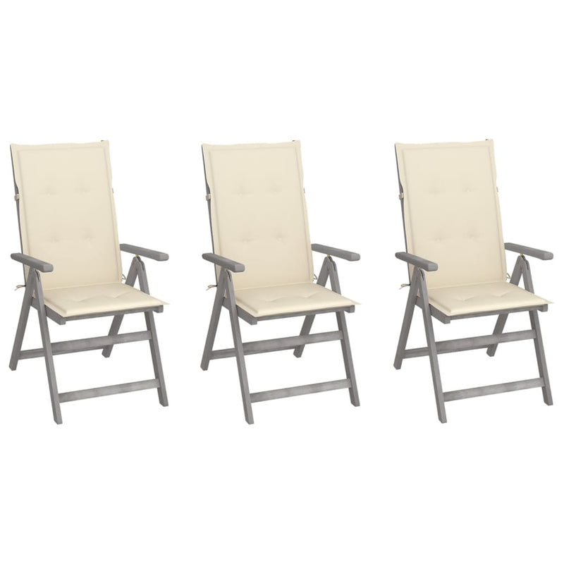 Garden Reclining Chairs 3 pcs with Cushions Solid Acacia Wood Payday Deals