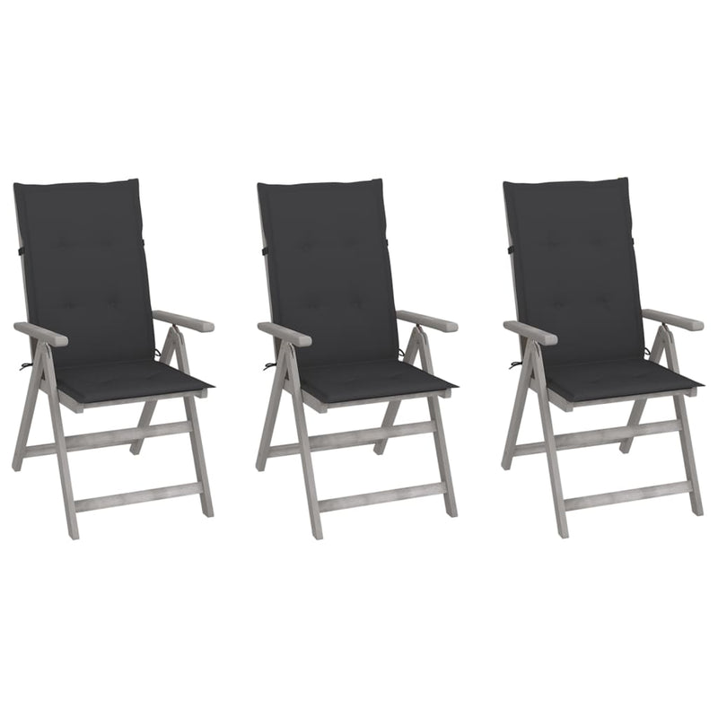 Garden Reclining Chairs 3 pcs with Cushions Solid Acacia Wood Payday Deals